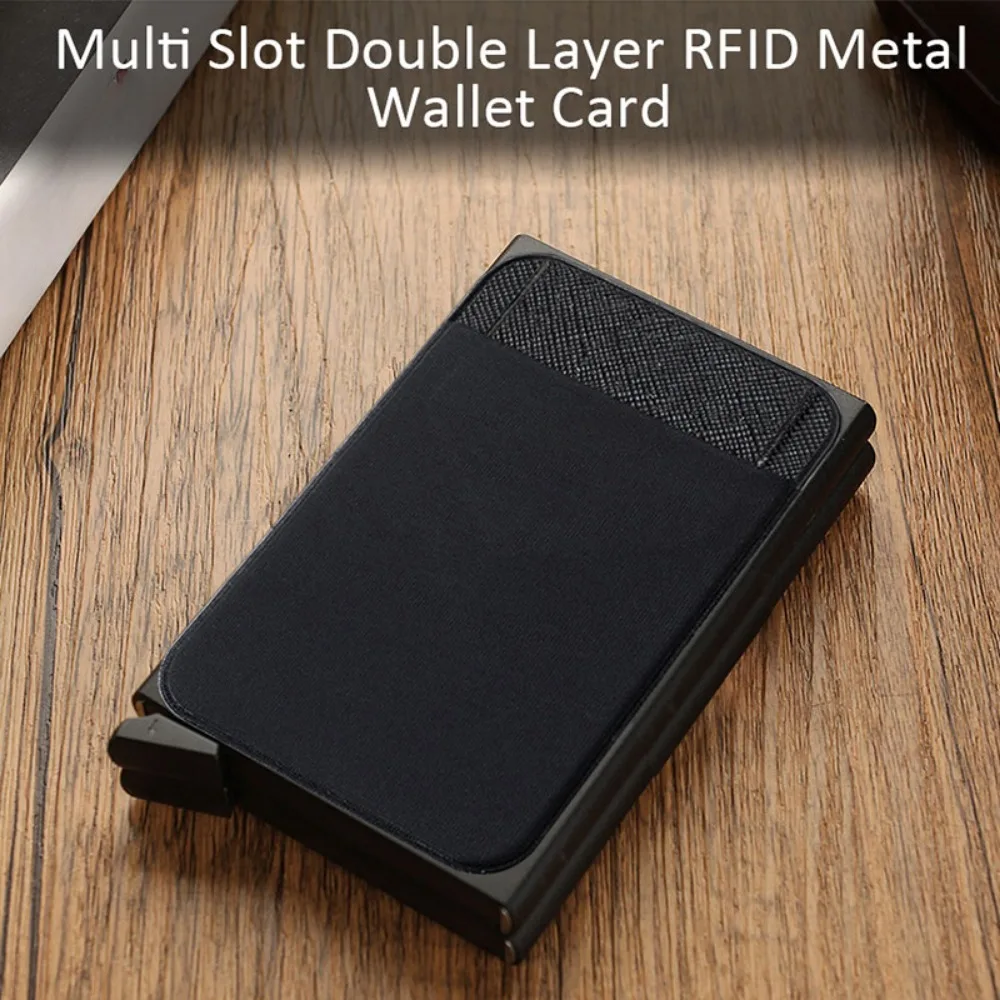 RFID Double layer metal automatic pop-up card bag card sleeves anti-theft card swiping clip anti demagnetization large capacity