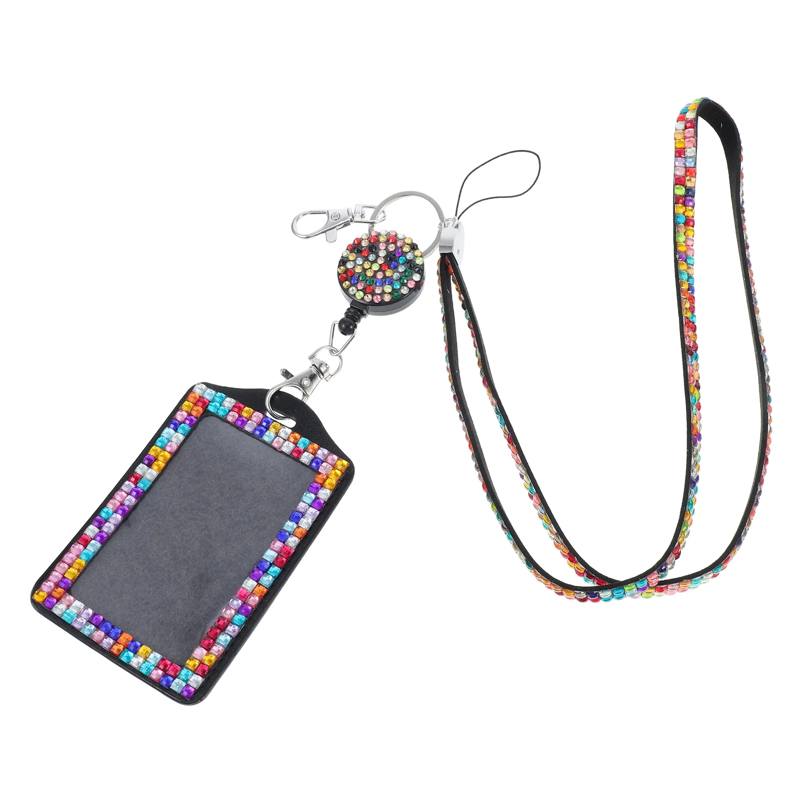 

Crystal Rhinestone Lanyard Shiny Badge Holder ID Card Protector Employee Credential Key Chain Necklace Strap Vertical Card