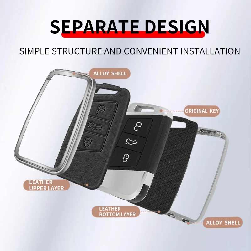 Leather Zinc alloy Car Key Case For Volkswagen VW Magotan Passat B8 Golf For Skoda Superb A7 Smart 3 Buttons Auto Decoration