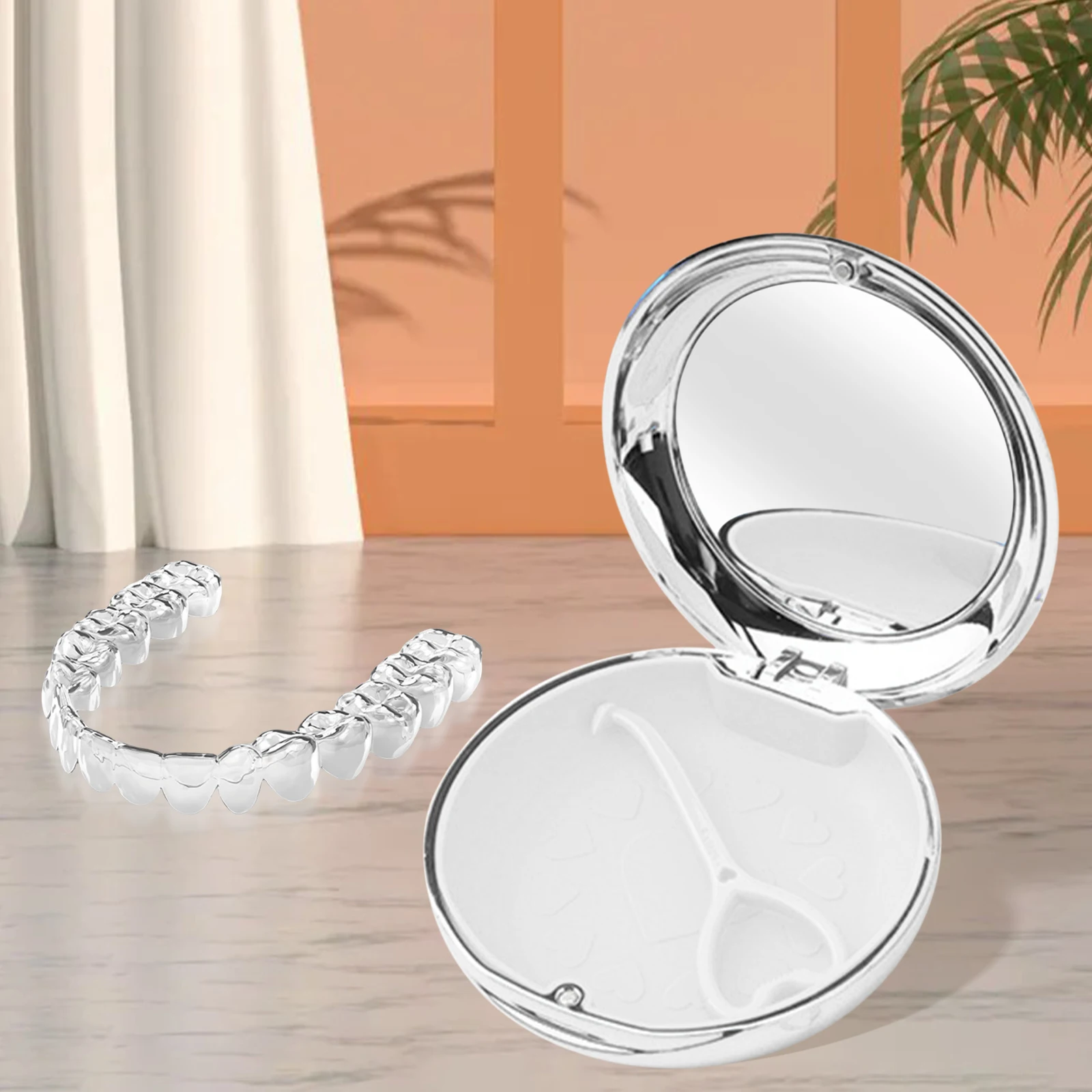 Portable Retainer Case with Mirror with Aligner Remover Tool Mouth Guard Case Silicone Liner Waterproof Dustproof Protection