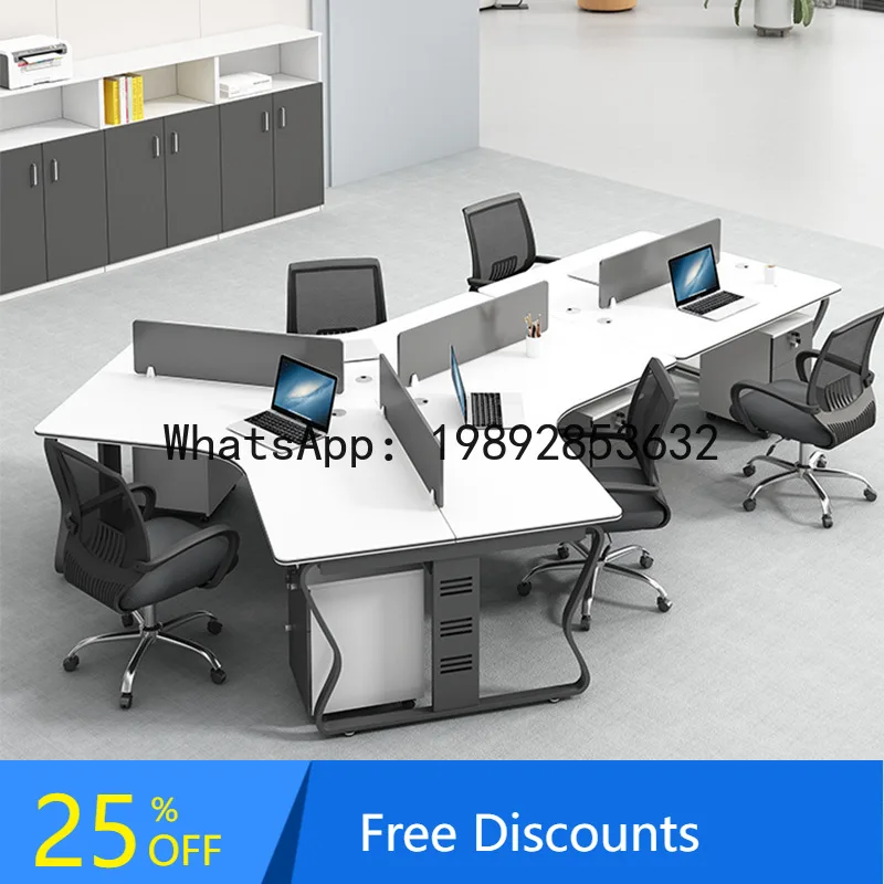 CZ Simple School Computer Three-Person Staff Desk and Chair Set Office Partition Work Station for 6 Employees