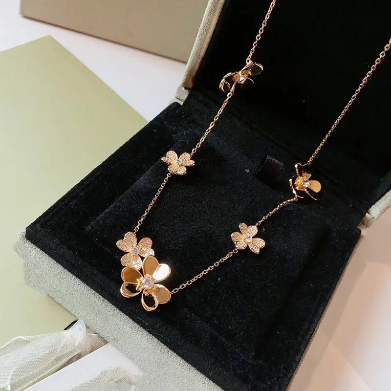 Cute Large And Small Flower Necklace Micro Paved Zirconia Crystal Charm Chain Necklace For Women Exquisite Version Brand Jewelry