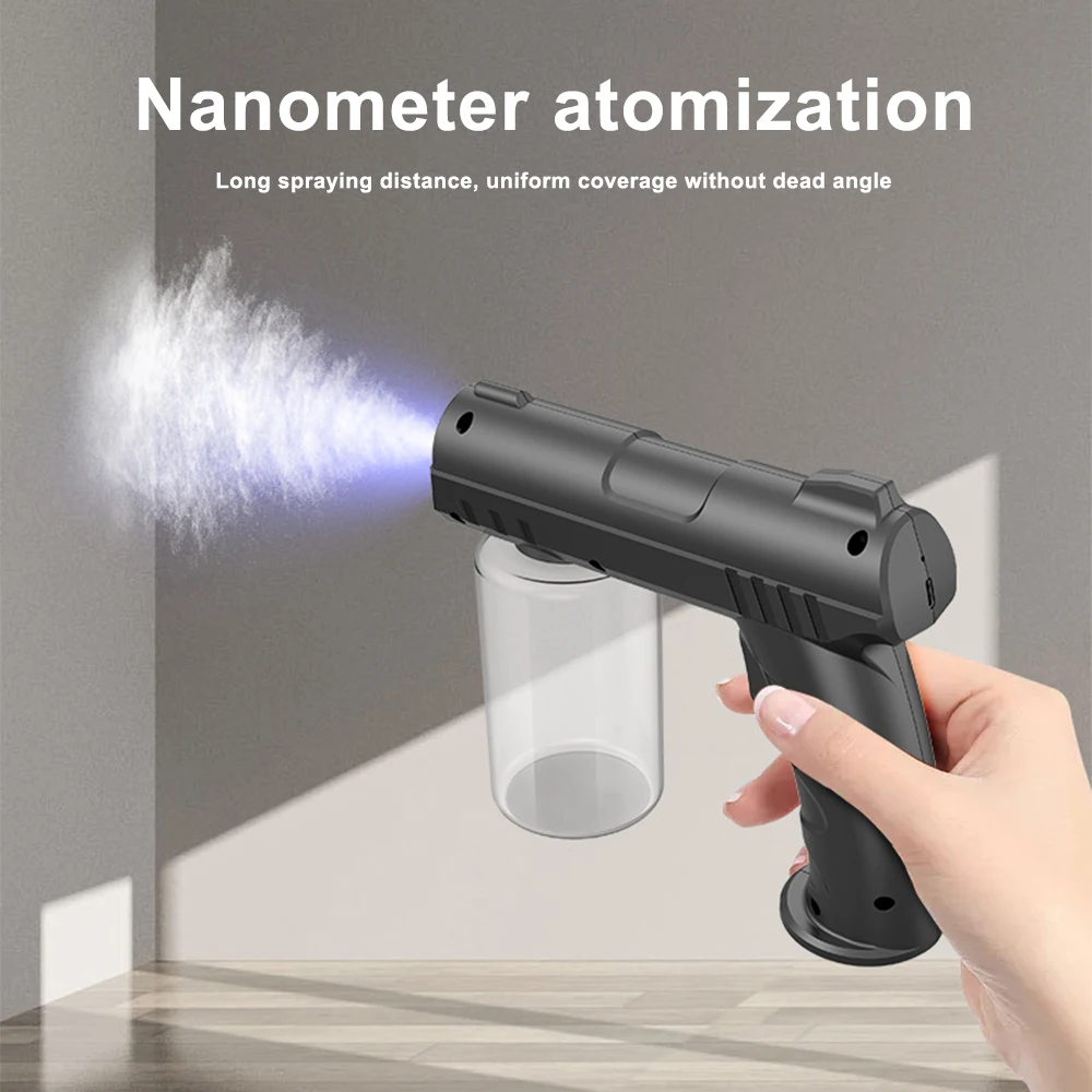 USB Rechargeable Nano Atomizer 280ML Wireless Electric Blue Light Disinfection Sprayer Blue LED Portable Mist Spray Gun for Home Office Garden Hair Moisturizing Deodorization