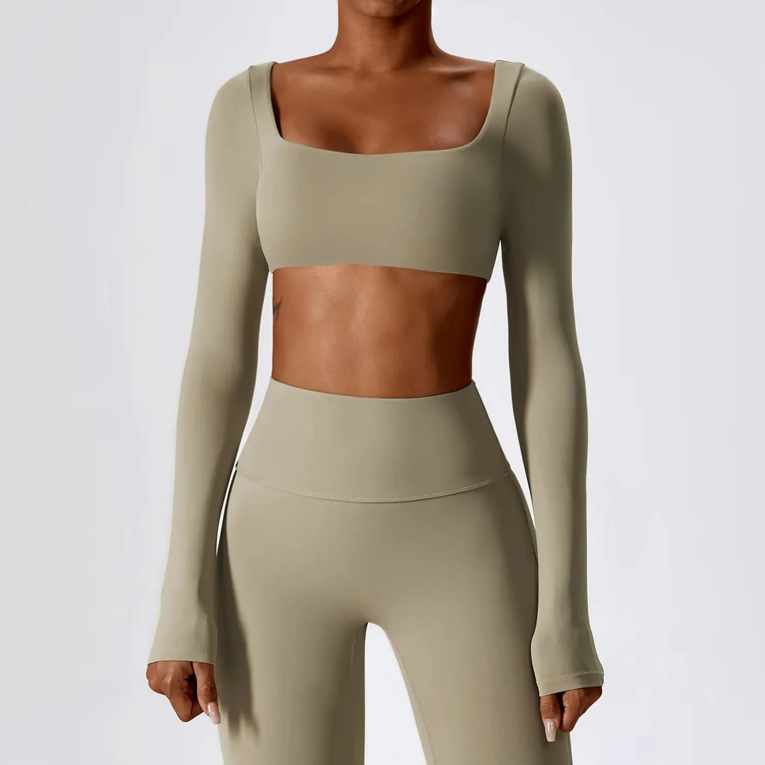 Gym Sport Wear Women Crop Tops Yoga T-shirts Solid Sports Top Long Sleeve Running Shirts Sexy Exposed Navel Quick Dry Fitness