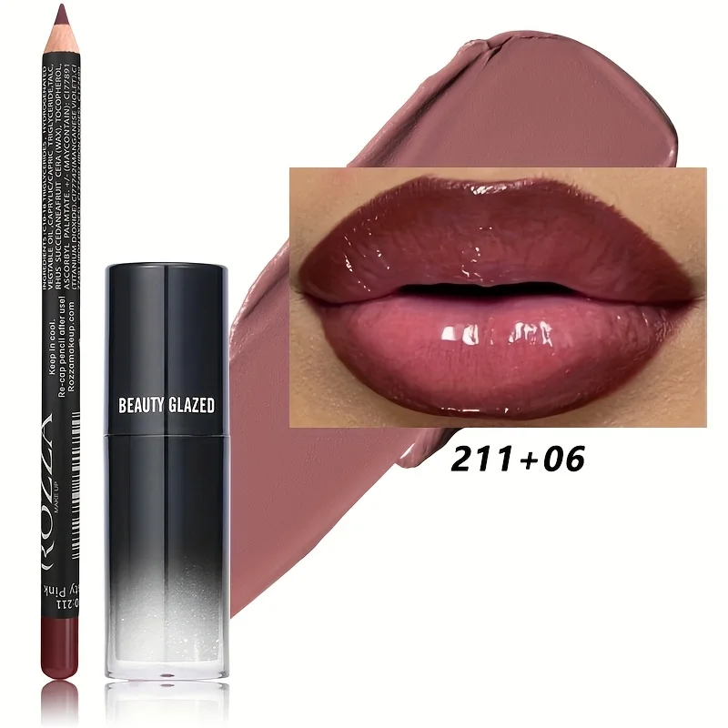 2 stks/set Gladde Lip Liner + Lipolie Set Lip Combo Waterdichte Lip Liner Make-up, langdurige Hydraterende Lip Make-Up Lip Mollig