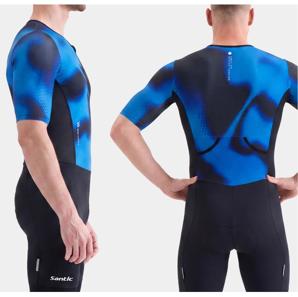 Santic Herren-Triathlon-Skinsuit mit kurzen Ärmeln, atmungsaktiver, elastischer Radsport-Overall mit 80 kg hochdichtem Polsterpolster KM26C03030 – Detail 13