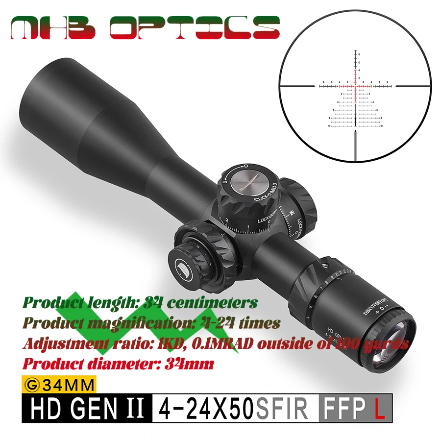 

Discoverer Authenticity HD-GEN2 4-24 * 50SFIR front stretch lock 34 caliber hunting optical sight rifle sniper scope