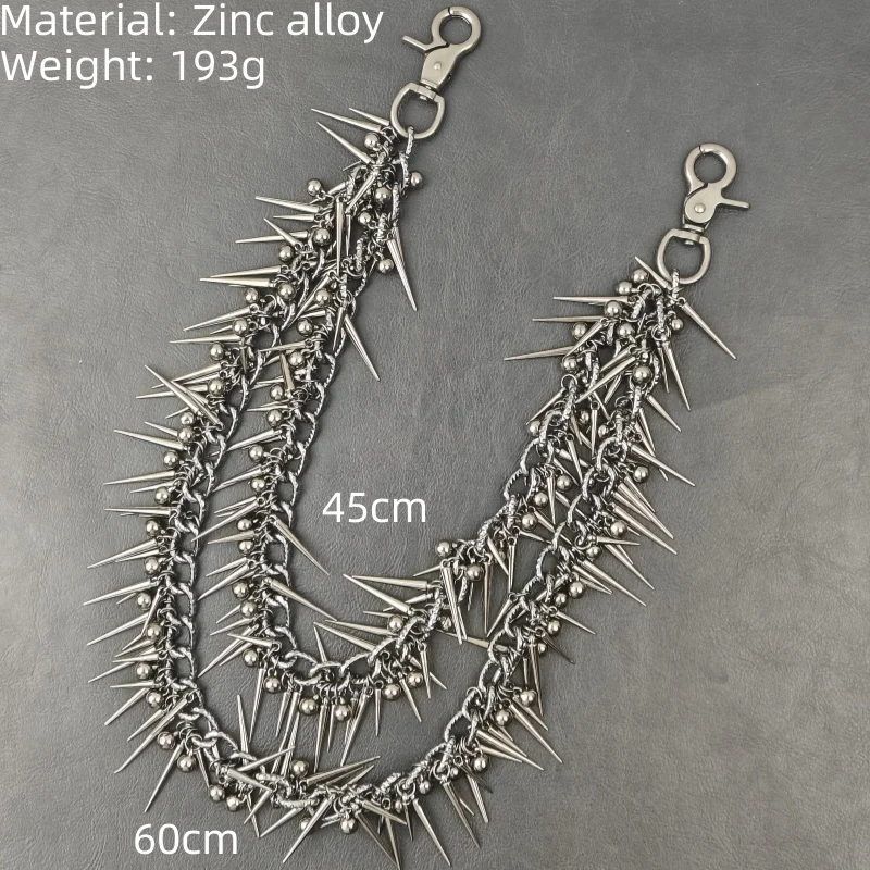 Übertreiben Schwere Punk Doppel-schicht Niet Biker Hosen Kette Männliche Frau Mode Rock Und Roll Luxus Zubehör Retro Schlüssel kette – Detail 7