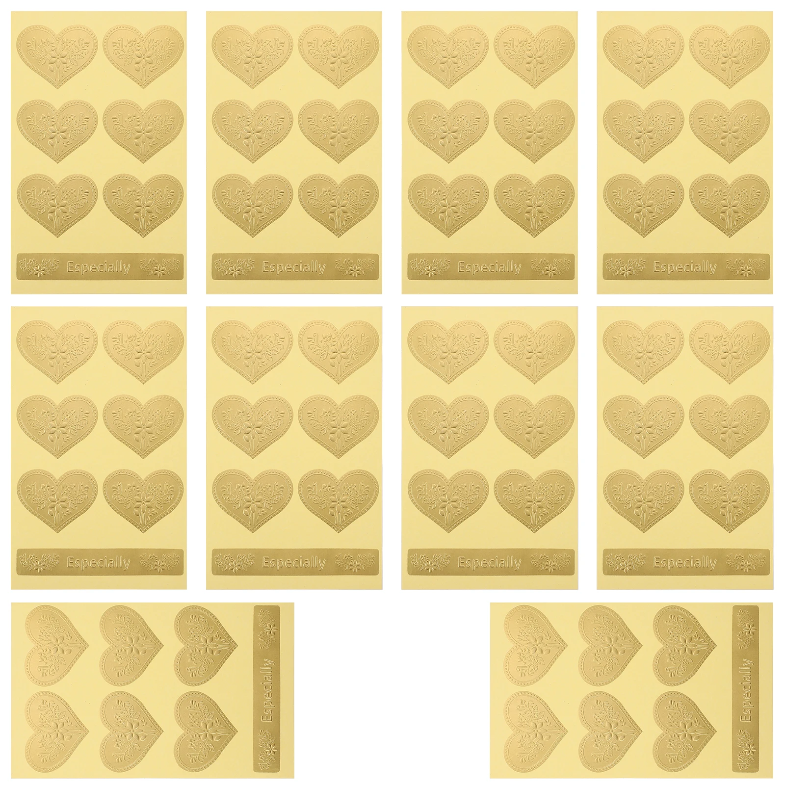 

Golden Heart Sealed Stickers 10 Sheets Embossed 3D Gift Labels Foil DIY Decals For Craft Art Projects Kids Creativity Folder