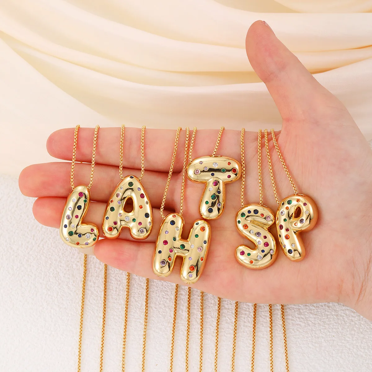 Colorful Zircon A-Z Balloon Bubble Letter pendant Necklace for Women Gold Plated Chunky Initial Necklaces Jewelry Birthday Gift