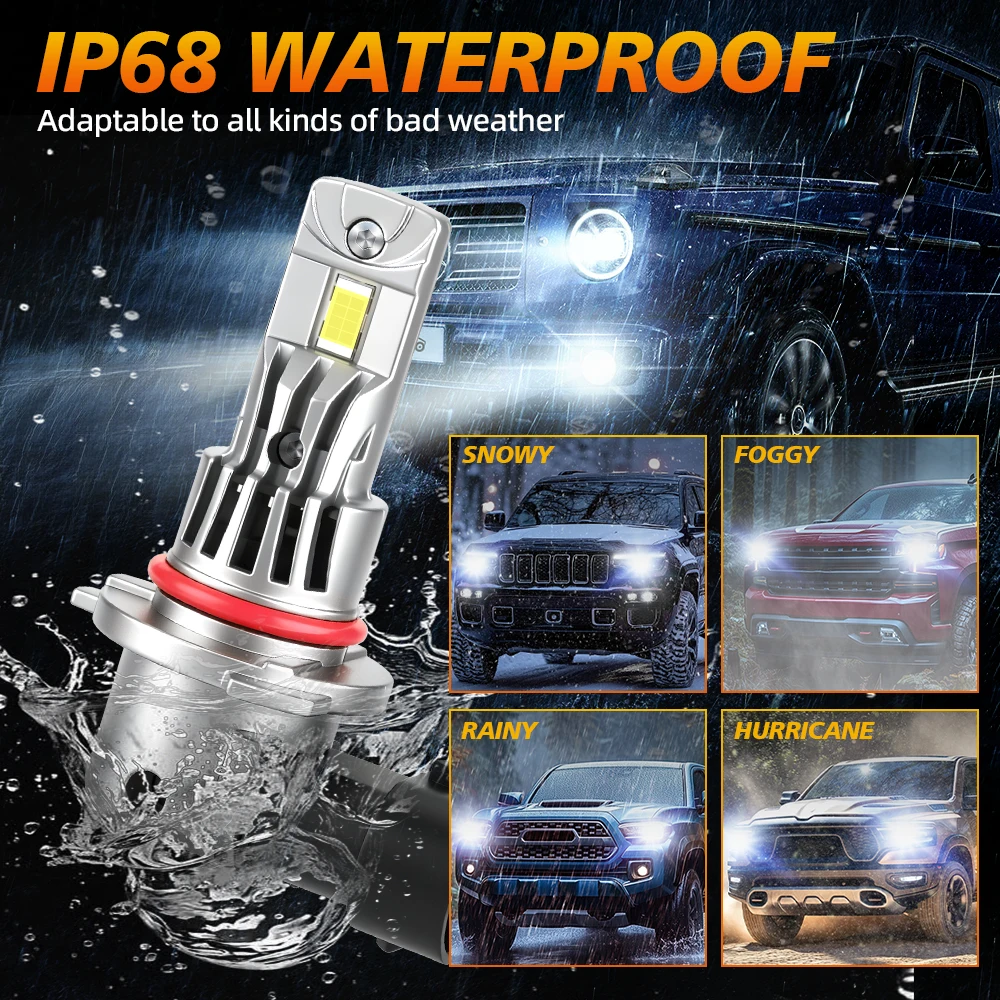 2PCS 9005/HB3 LED CANBUS Headlight Bulbs Two-Sides Illuminated 3570 CSP 24000LM IP68 Waterproof Auto Lights
