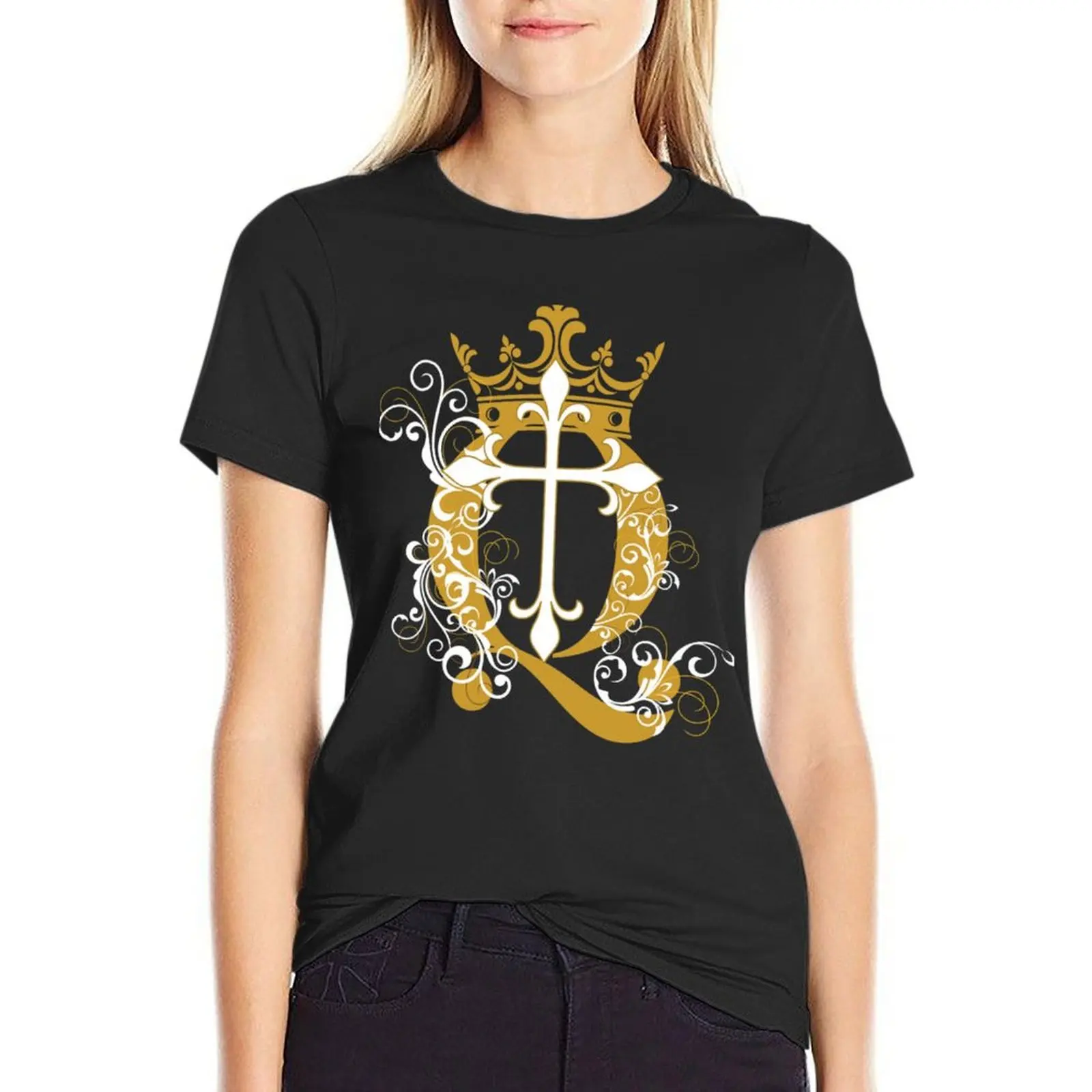

Cross Q Crown in Gold Fitted T-Shirt cute tops quick-drying new edition Blouse t-shirt dress for Women plus size sexy