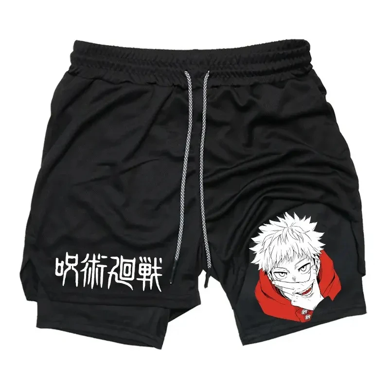 Pantalones cortos de animación japonesa con estampado para adultos, pantalones de playa de doble capa, novedad de verano, ropa de calle holgada para hombres y mujeres