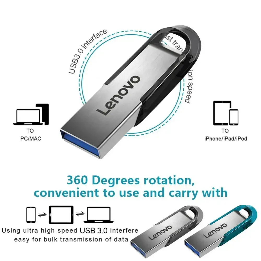 Lenovo-USB Flash Drive, Cartão de Memória de Alta Velocidade, USB 3.0, Pen Drive para Laptop, PC, TV, 1TB, 512GB, 256GB, 128GB, 2TB