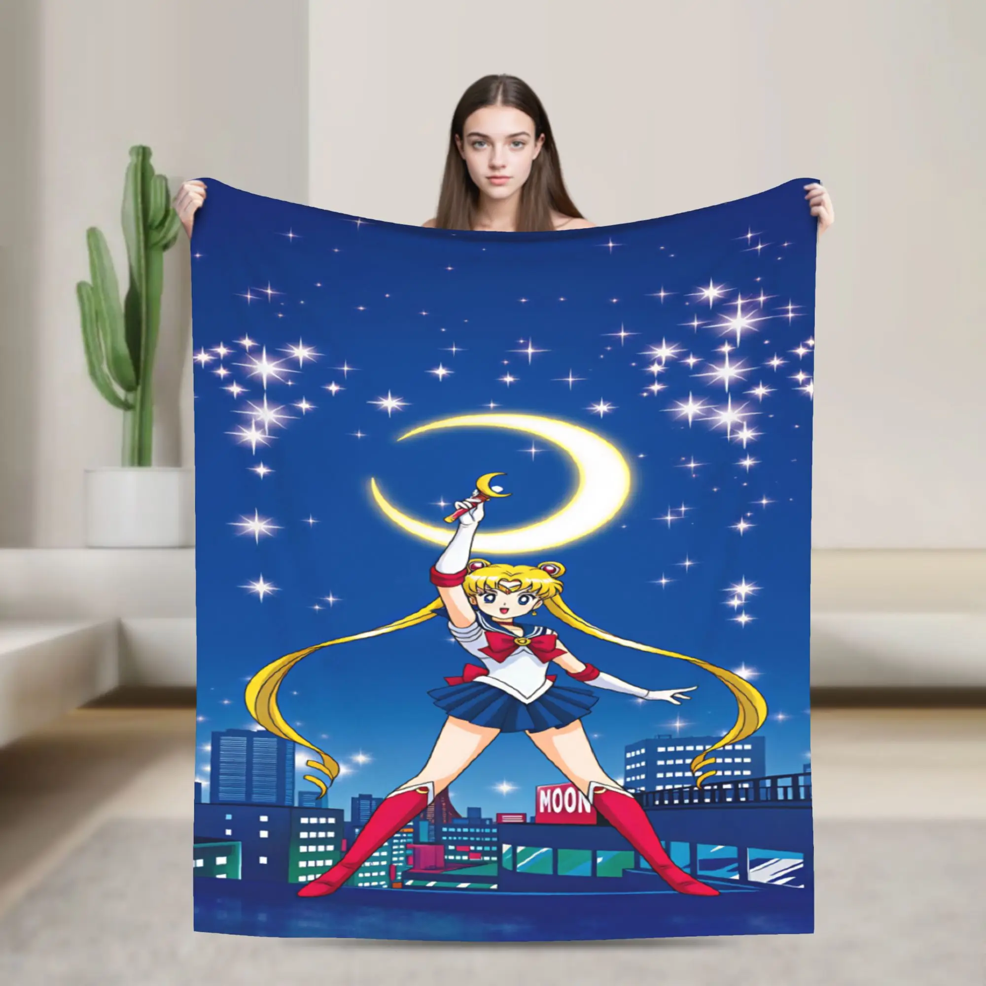 S-Sailor M-Moon Anime  Blankets  Warm Soft Plush Bedding Throws For Couch Chair Sofa Bed Camping Flannel Bedspread Bed Cover