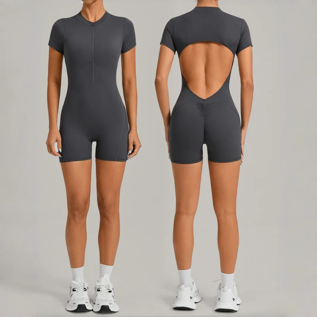 

New Women's Pilates Yoga Jumpsuit Hip Lifting Backless Half Zipper One-piece Sports Jumpsuit Running Workout Gym Yoga Bodysuit