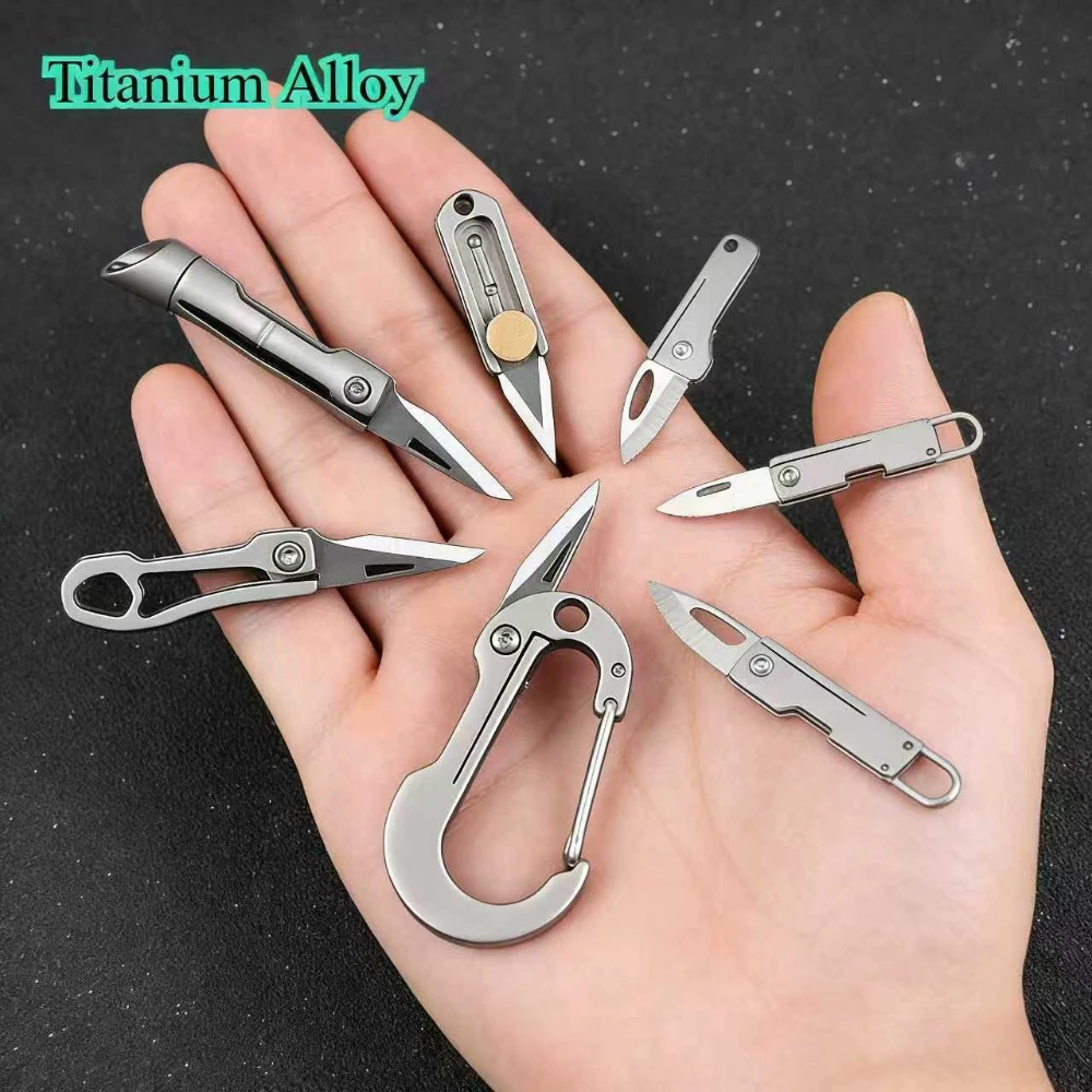 MINI TC4 Titanium Alloy Mini Folding Knife EDC Portable Keychain Pendant Knife Express Unpacking Pocket Knife Gift EDC Tool