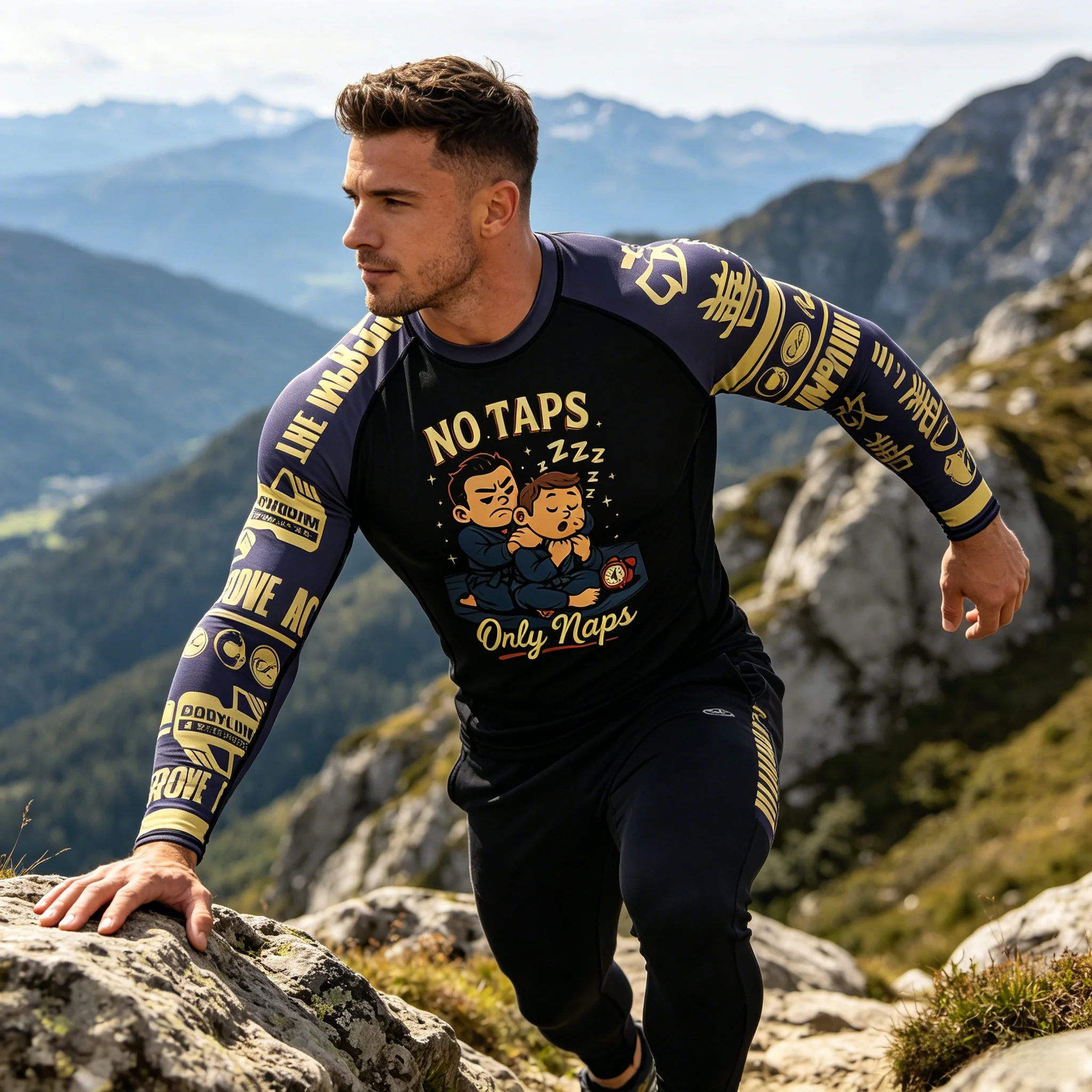 Cody Lundin Men's Sublimation Printed BJJ Rash Guard Long Sleeve Quick Dry 4-Way Stretch MMA Grappling Training Athletic Shirt
