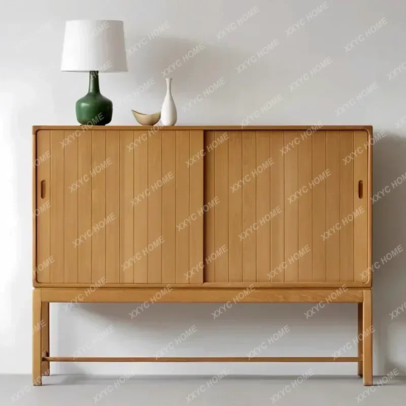 

HMedieval solid wood dining side cabinet, retro sliding door dining side cabinet, simple storage storage side cabinet