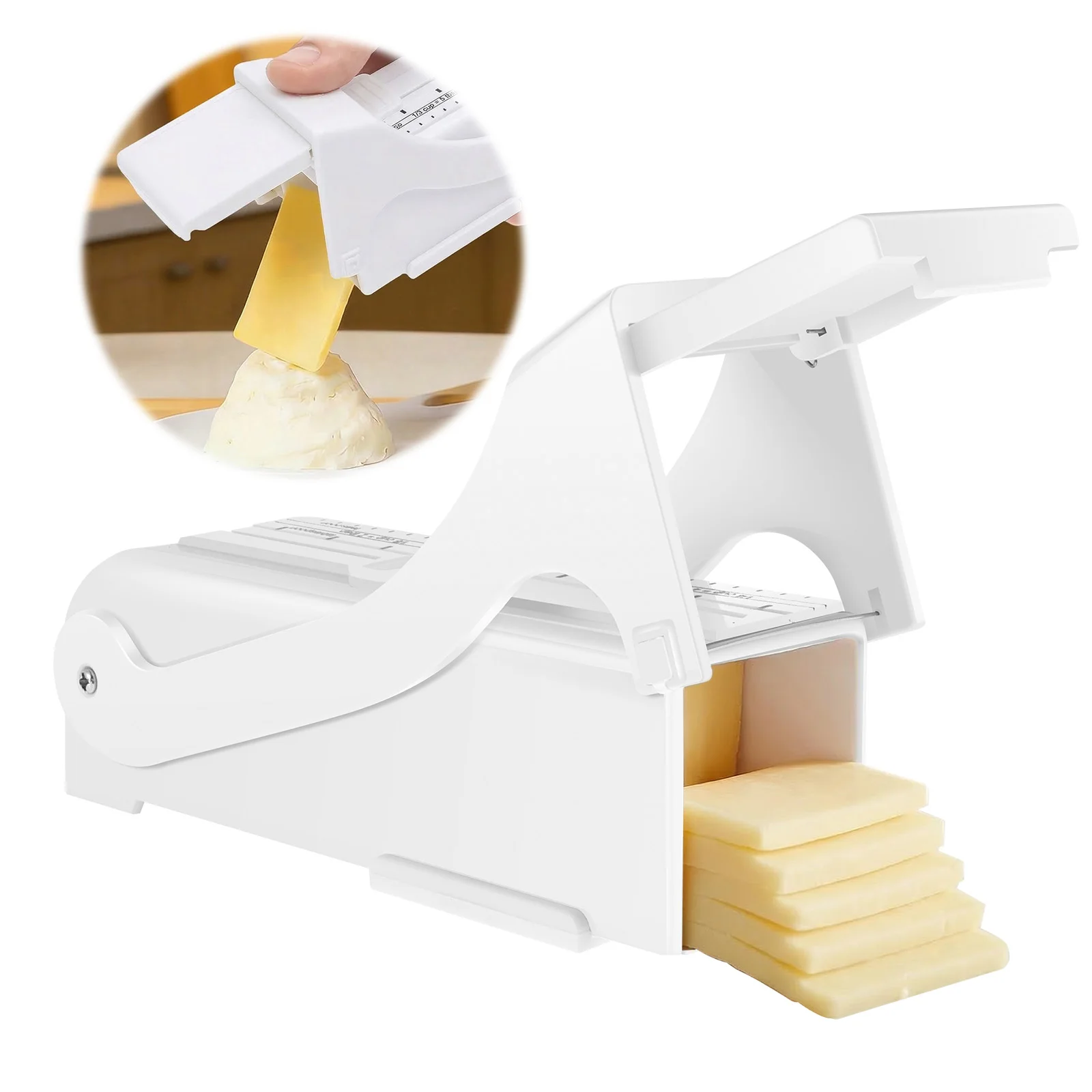 Butterschneider mit Einstellbarer Dicke, Edelstahl-Draht-Käseschneider, Tragbarer Butter-Spender und Aufbewahrungsbox