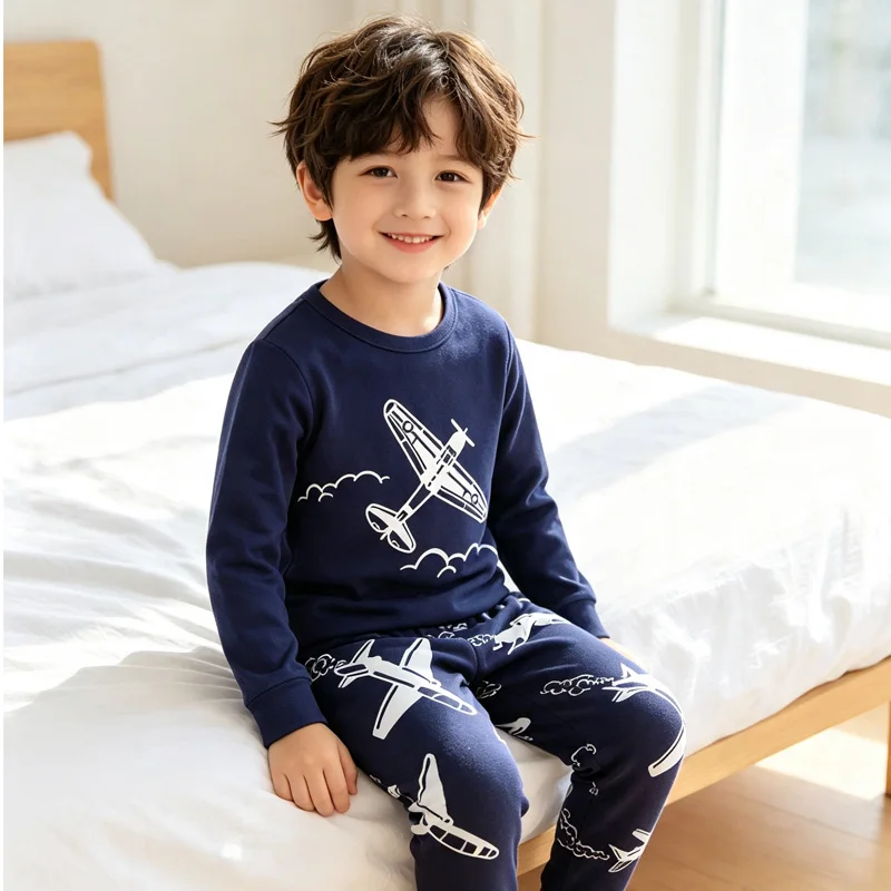Little Hand 2-7 Years Boys Pajamas Kids Airplanes Spring Long Sleeve Pjs Toddler Glow-in-the-dark Designs Jammies Sets