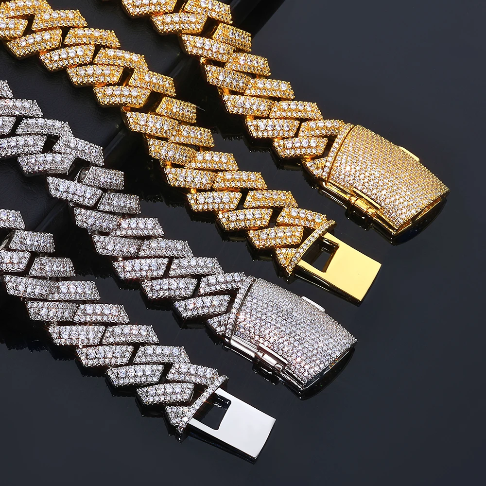 

HHIOK Hip Hop Style 20mm 5A Cubic Zirconia Iced Fashion 3 Row Diamond Flip Buckle Miami Custom Men's and Women's Gifts