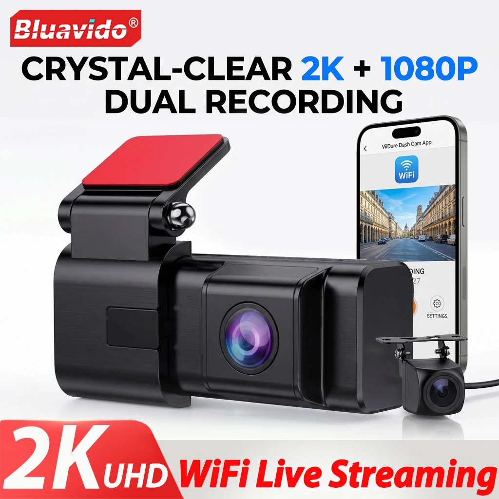 

2K Dual Dash Cam Front and Rear Built-in 5.8G WiFi Super Capacitor Car DVR 1440P Hidden Video Recorder Support 24H Parking