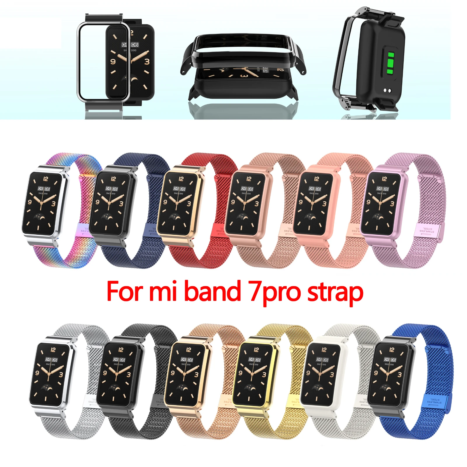 男性と女性のための接続された時計ストラップ,Mi Band 7proに適したステンレス鋼のブレスレット,スペアアクセサリー