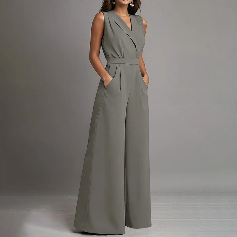 ZANZEA Women Jumpsuits Solid Elegant Sleeveless V Neck Rompers Office Ladies Clothing European Bottoms Pockets Casual Overalls