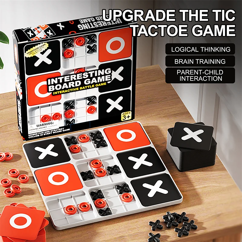 

Fun Tic-Tac-Toe Nine-Grid Board Game Family Interactive Educational Desktop Toy X/O Chessboard Early Learning Puzzle Toy Gift