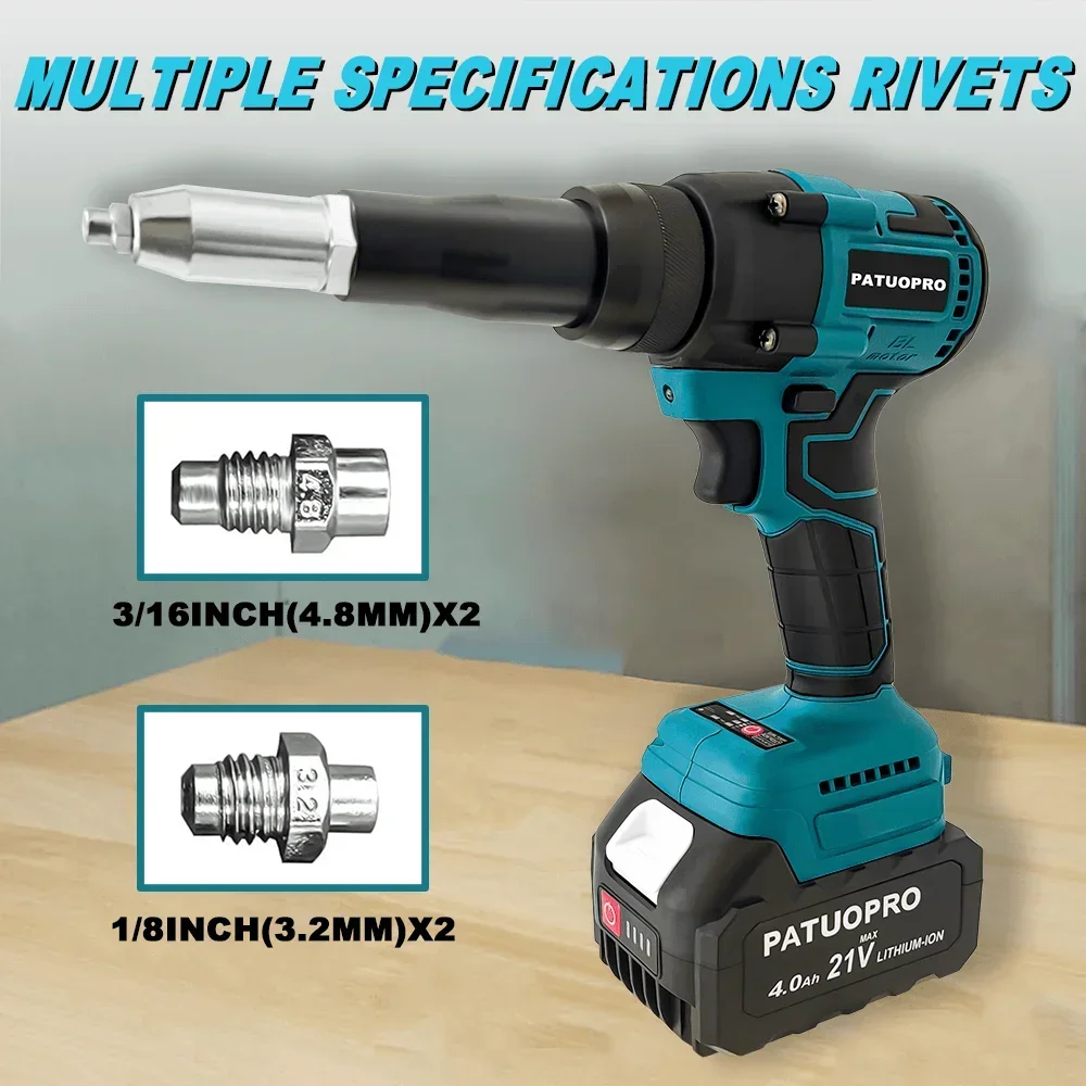 ไร้สายBrushlessไฟฟ้าRivet Gun 2.4-5.0MM Rivet Nut Gunเจาะแทรกอัตโนมัติโลดโผนเครื่องมือสําหรับMakita 18Vแบตเตอรี่