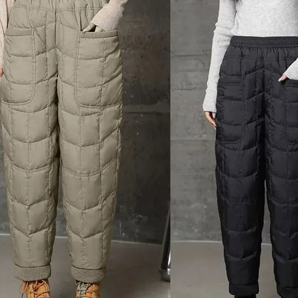 Pantalones acolchados gruesos de invierno 2025, ropa exterior cálida y a prueba de viento para mujer, pantalones de algodón gruesos con pies atados informales ligeros y sueltos