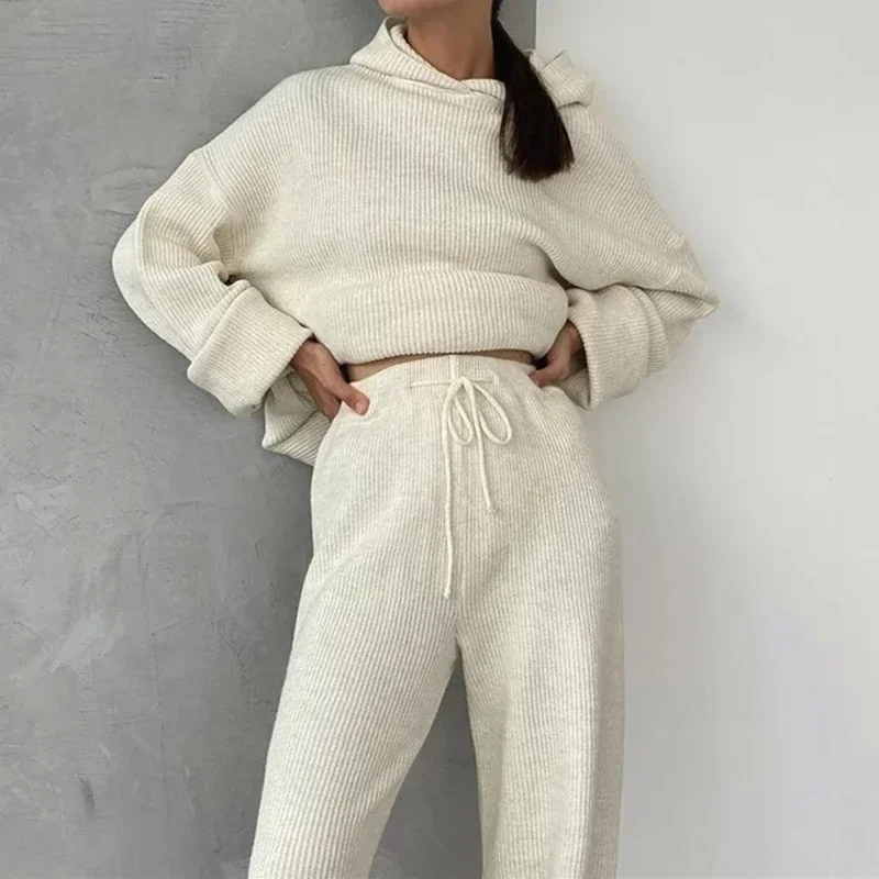 European and American Spring Autumn Winter Simple Sports Long Sleeved Sweatshirt Set Two-Piece Set for Women