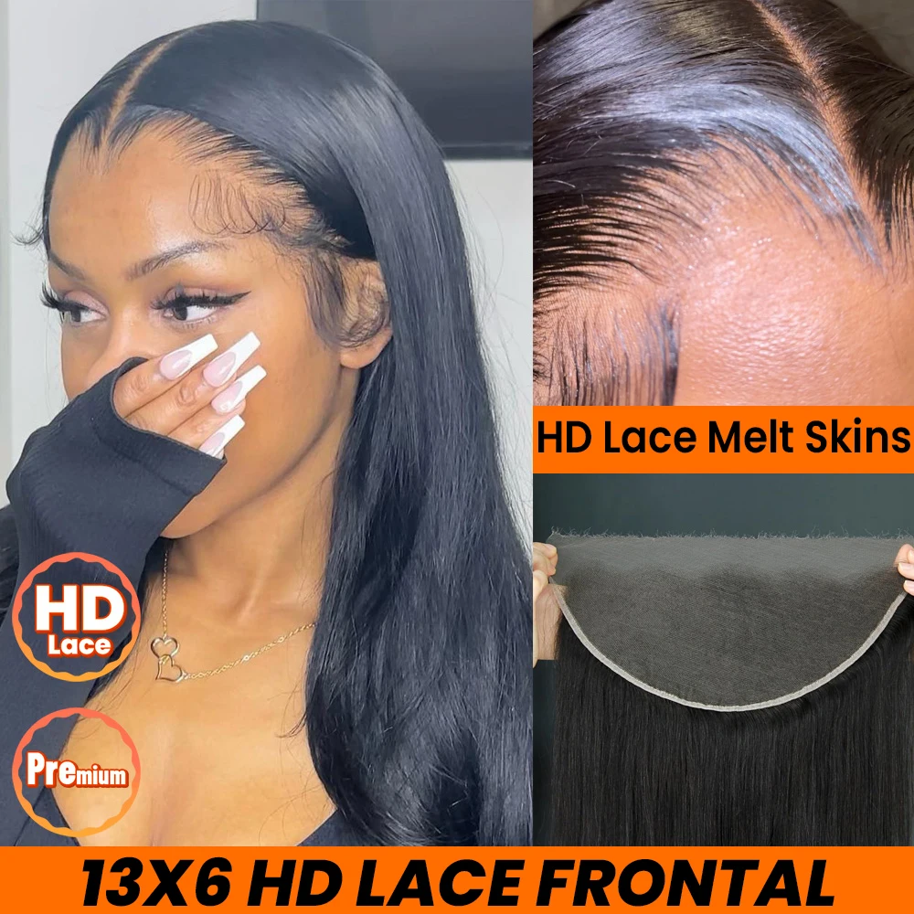 

13x6 SKINLIKE Real HD Кружева Фронтальная пронка 100% человеческие волосы Предварительно выщипанные волосы Прямые волосы Ультратонкие кружевные фронтальные волосы Только