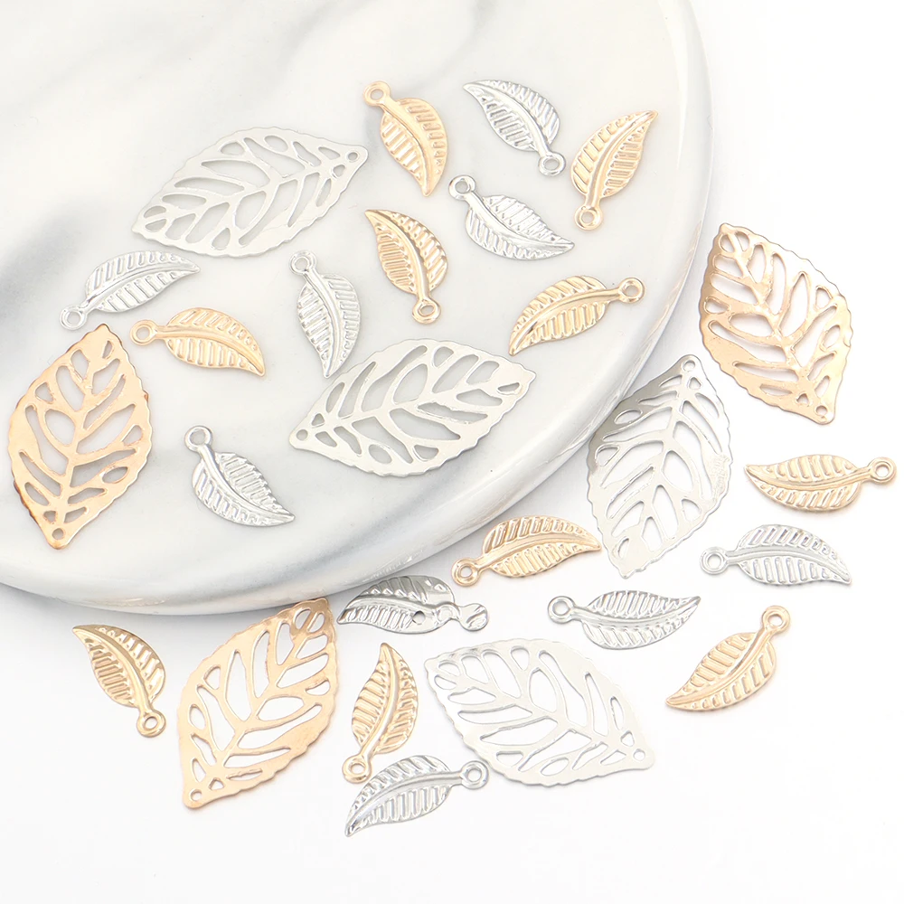 50pcs Iron Hollow Leaves Charm Vintage Leaves Charm DIy Jwelery Making Neckalce Bracelet Decoration Gold Rhodium Color Pendant