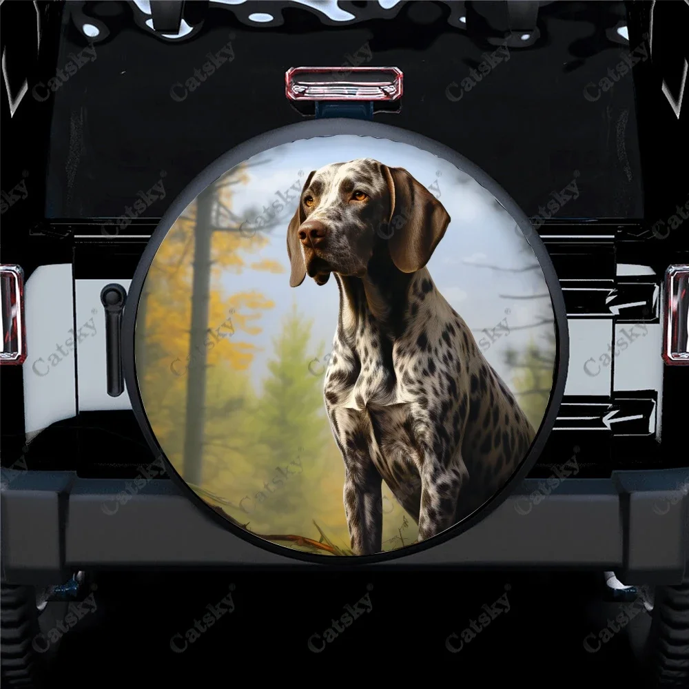 German Shorthaired Pointer Dog Polyester Universal Spare Wheel Tire Cover Wheel Covers for Trailer RV SUV Truck Camper