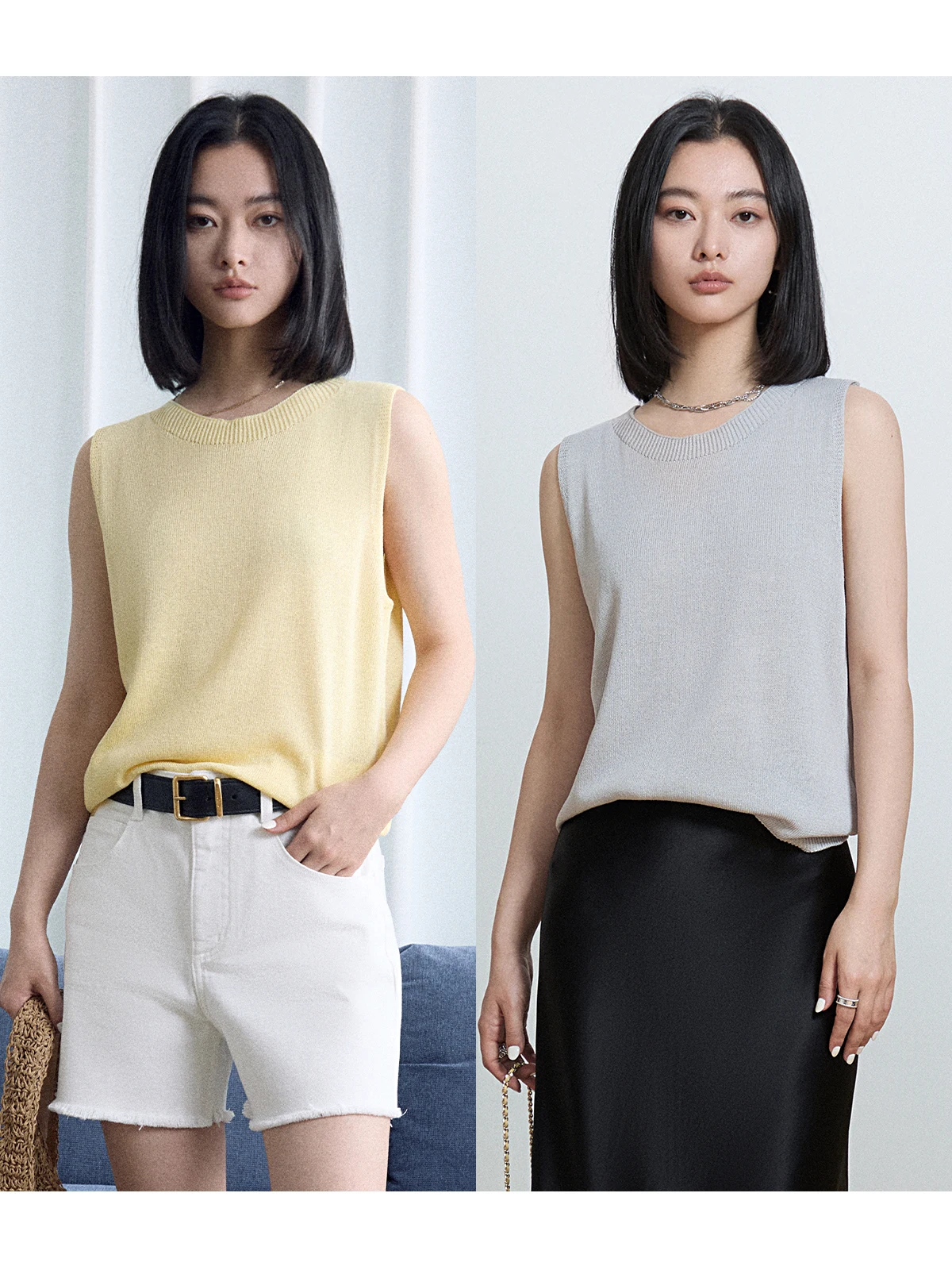 

Льняной вязаный жилет Ele round Ne, комфортный, приятный к телу, гладкий, дышащий, однотонный, для повседневной носки...