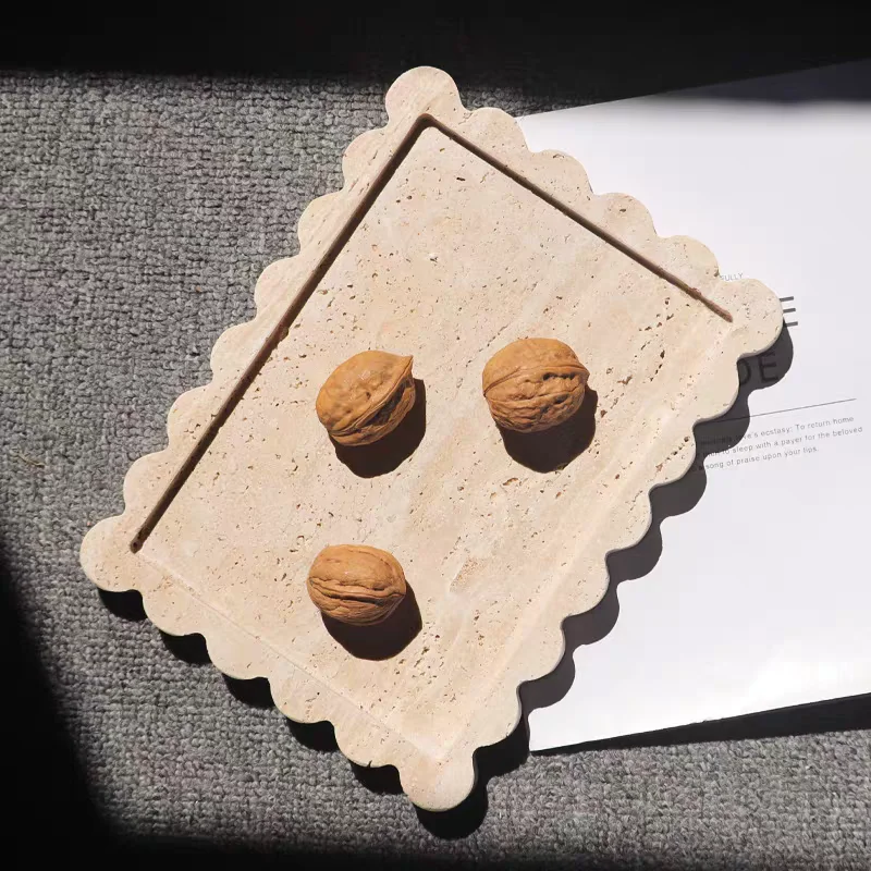 صينية تقديم من الرخام الطبيعي أنيقة غير قابلة للانزلاق، منظم صينية مجوهرات الحمام المستطيلة، ديكور منزلي من الحجر الفاخر للمطبخ