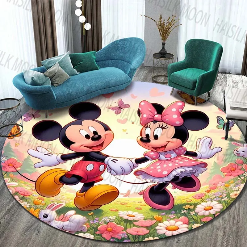 Minnie Mickey Mouse,cute Cartoon HD Printed Round Carpet.Bedroom,Balcony,Entry Door,Sofa Seat Non-slip Mat.,Gift,Camping Rug