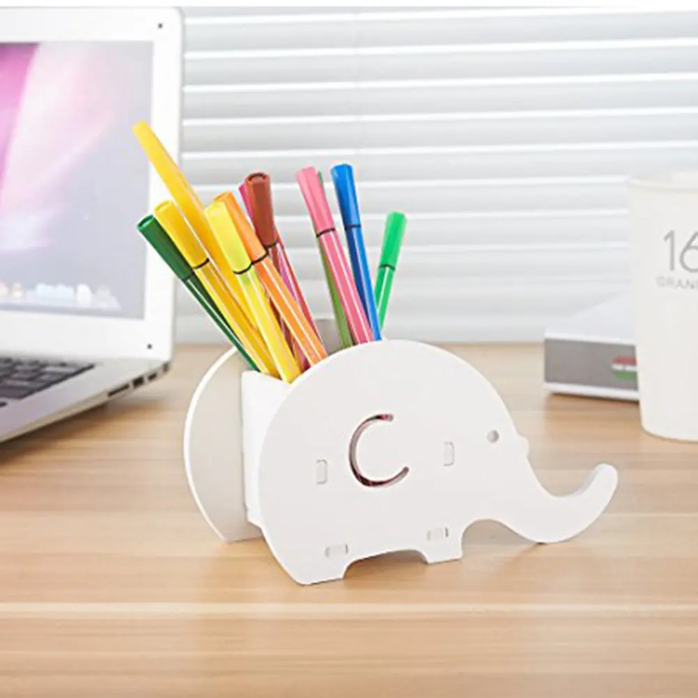 Elephant Pencil Holder Phone Stand Desktop Organizer Pen Container Wood Mobile Phone Holder Bracket Storage Pot