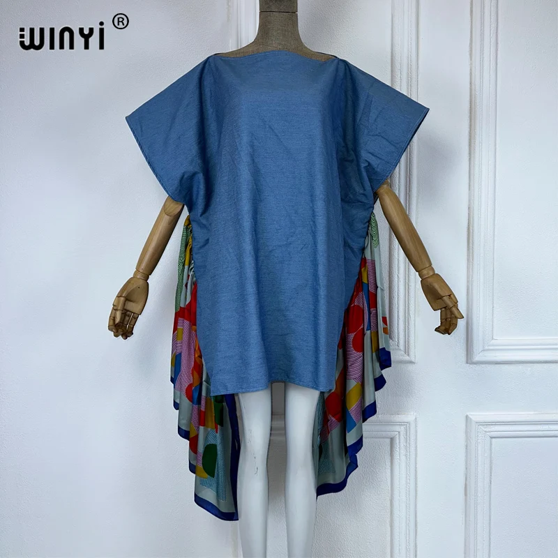 WINYI oryginalna moda sukienki dżinsowe afrykańska damska wakacyjna impreza Maxi w stylu Casual kaftan plaża odzież damska 2024 sukienka boho