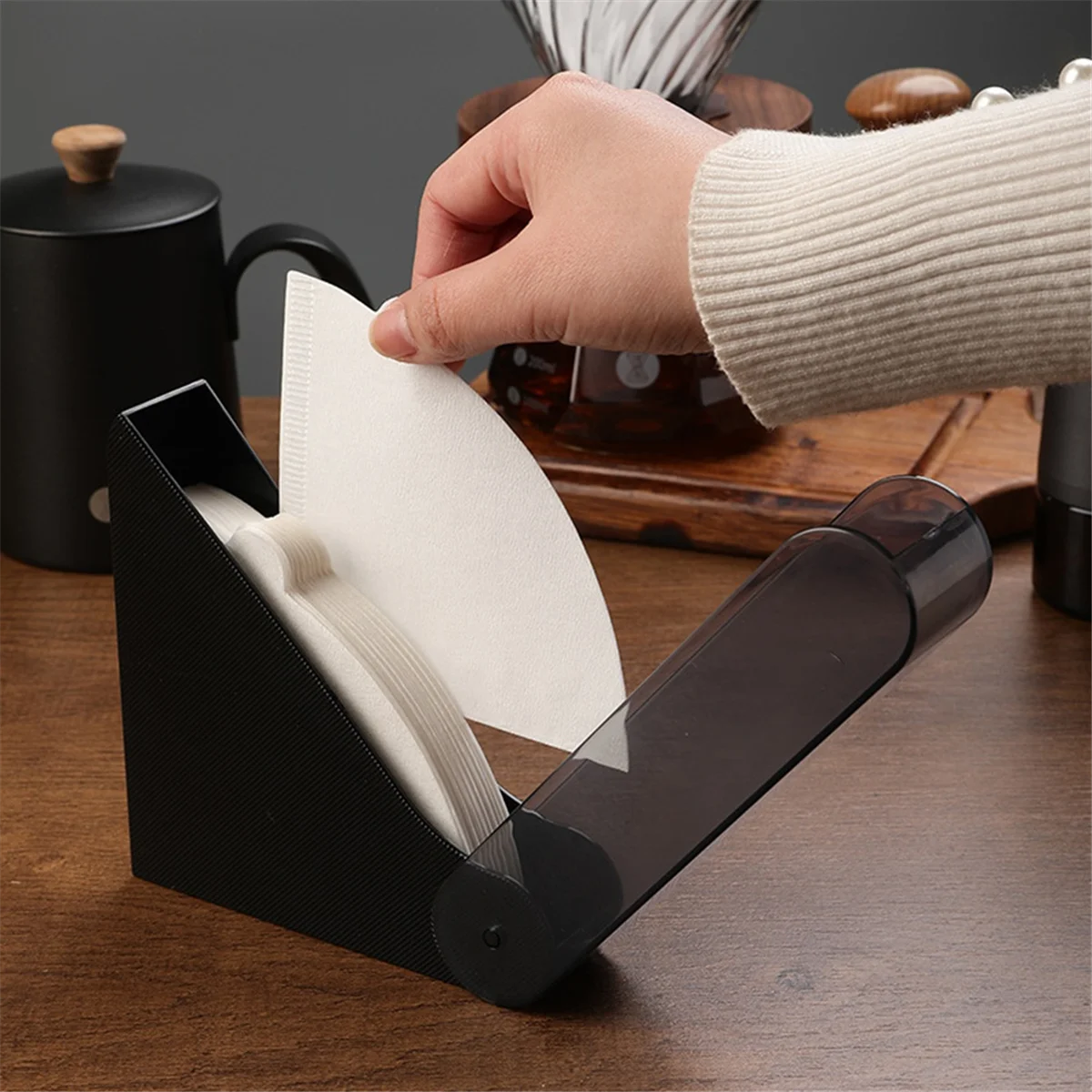 A71P Coffee Filter Paper Holder Coffee Papers Storage Rack for V01 Coffee Filter Paper Dispenser for Hotel Cafe Bar Black