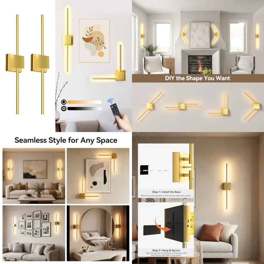 

Battery Operated Wall Sconces Set of 2 with Remote Control, DIY Independent Rotation Picture Lights, 3000K-6000K Dimmable LED R