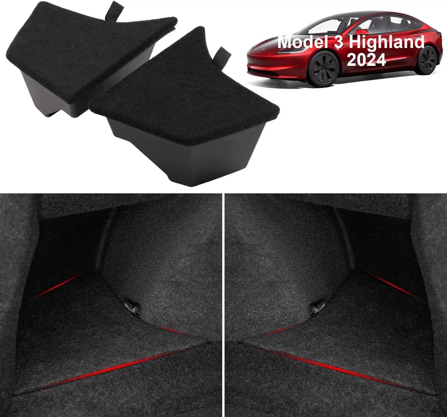 

Для 2024 Tesla Model 3 Highland задний багажник, левый боковой ящик для хранения с крышкой, органайзер для хвостового багажника, аксессуары для украшения перегородки