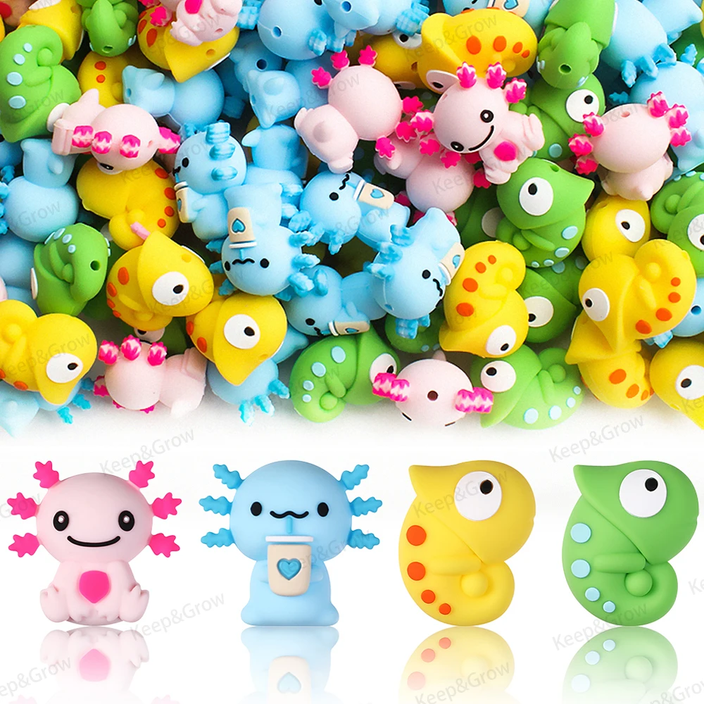 5/20/50Pcs Cute Animals 3D Silicone Beads Chameleon Salamander Focal Beads Perfect for DIY KeyChain Jewelry Making Accessories