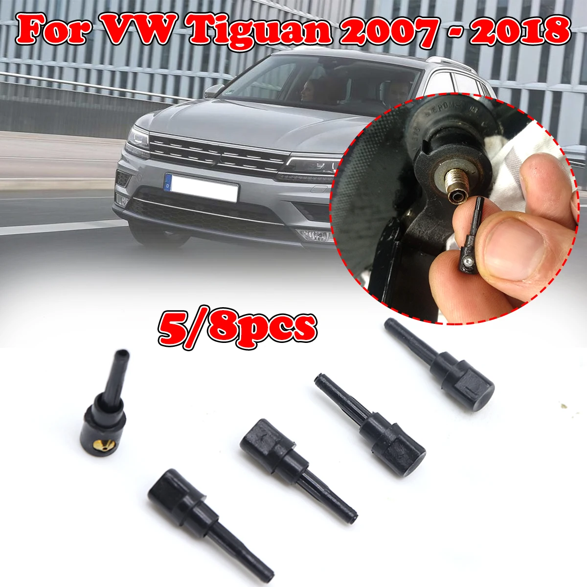 

5/8X Rear Wiper Washer Jet Nozzle For VW Tiguan Windscreen Window Spray Cap Rocker Spare Part Car Replacement 2007- 2017 2018