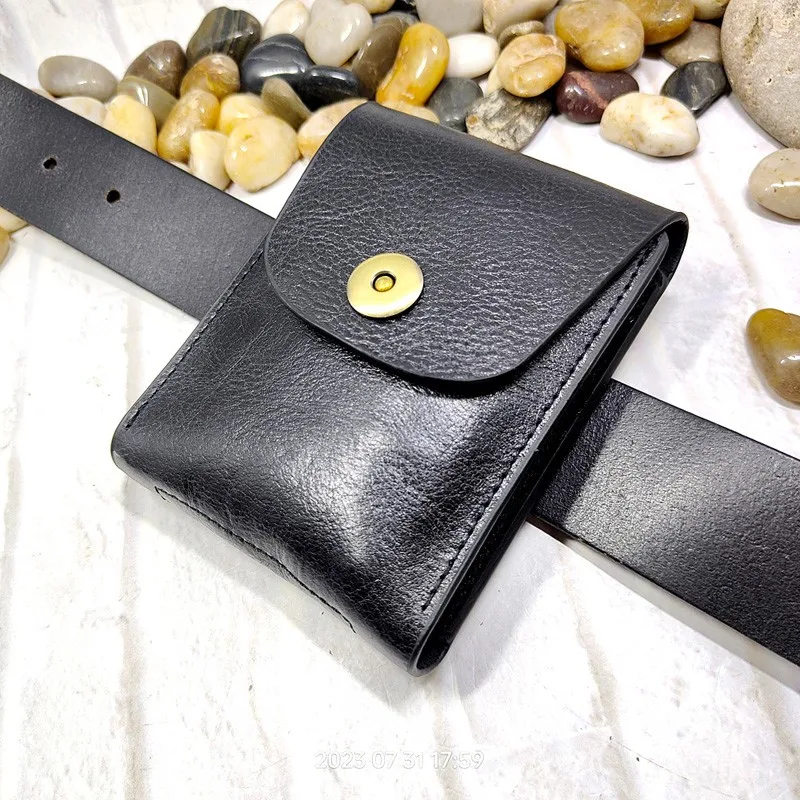 Blongk Leather Small Waist Pack Zippered Thin Belt Bag Credit Card Holder Car Key Case Wallet Pouch Coin Purse Men Women LBD