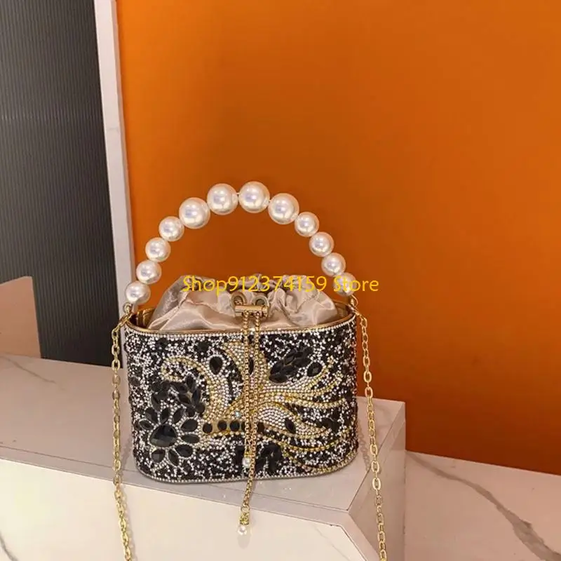 

G5AE Women Evening Bag Rhinestones Shoulder Bag Glittering Crossbody Bag with Chain for Cocktail Party Wedding