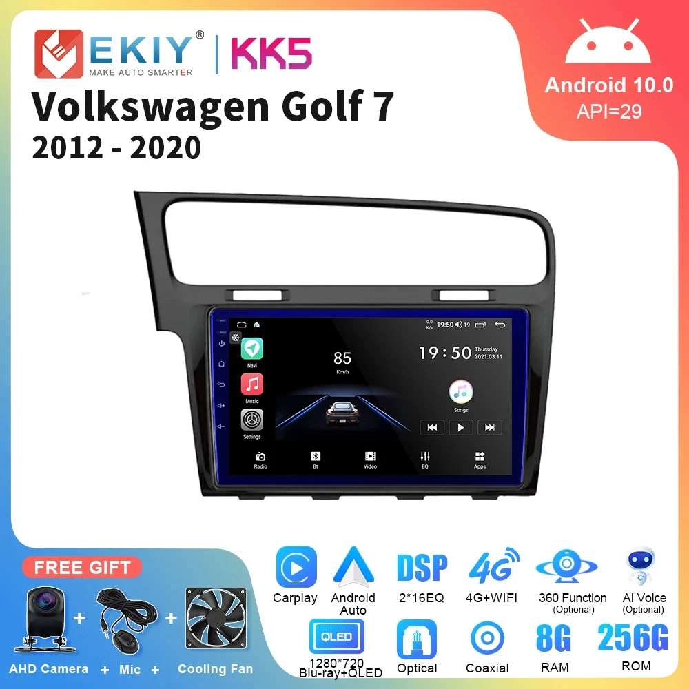 EKIY KK5 2din QLED Touch Screen Car Radio For Volkswagen Golf 7 2012-2020 Multimedia Video Player Carplay Stereo GPS Navigation