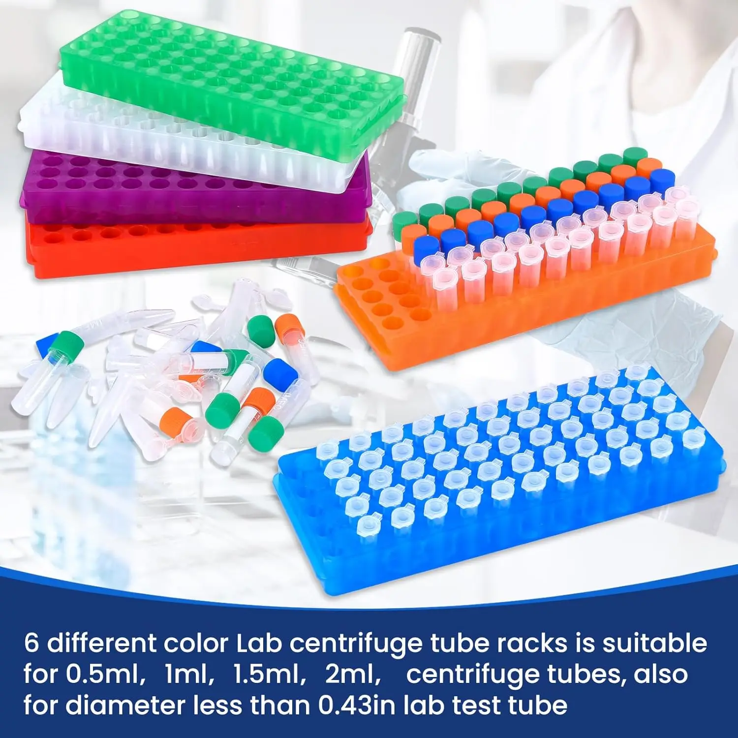 Centrifugal pipe rack PCR pipe rack plastic 60-hole laboratory test rack adapts to 0.5/1.5/2ml multifunctional pipe rack,1Piece